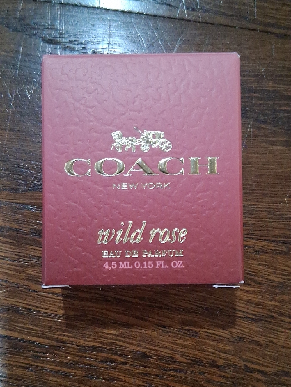 COACH Wild Rose Perfume Box in Rose Red with Gold Accents